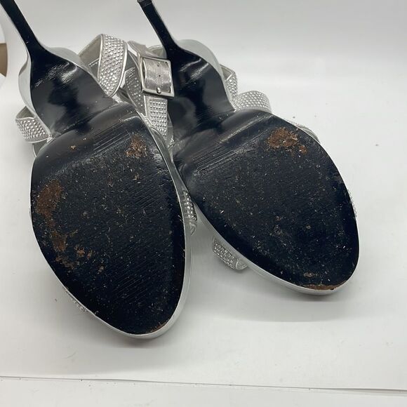 L Miller Beautiful Shoes  Silver Rhinestones Wrap Ankle 9M Sexy Dressy - Picture 7 of 11